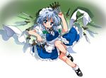  blue_eyes braid izayoi_sakuya knife maid maid_headdress malino_(dream_maker) ribbon short_hair silver_hair solo touhou twin_braids 