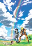  5boys black_eyes black_hair blonde_hair blue_sky brown_hair cloud cloudy_sky day fingerless_gloves firstsky flak_jacket gloves grass green_eyes grey_hair haruno_sakura hatake_kakashi multiple_boys naruto naruto_(series) naruto_shippuuden nature ninja on_grass outdoors pink_hair rainbow sai_(naruto) short_hair sky spiked_hair standing team7 uchiha_sasuke uzumaki_naruto whisker_markings yamato_(naruto) 