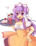  cake chocolate clannad doily food fruit fujibayashi_kyou hand_on_hip heart ice_cream long_hair parfait pastry purple_eyes purple_hair simple_background slice_of_cake solo strawberry strawberry_shortcake tray waitress wakabaneko white_background 