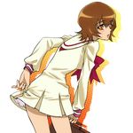  brown_eyes brown_hair heartcatch_precure! higi_(rodriguez) looking_back myoudou_gakuen_middle_school_uniform myoudouin_itsuki petticoat precure ribbon school_uniform short_hair solo 