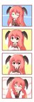  4koma :d ^_^ bad_id bad_pixiv_id chibi closed_eyes comic head_wings highres koakuma necktie open_mouth red_eyes red_hair silent_comic smile sparkle sweatdrop touhou tsundere uruc vest wings 