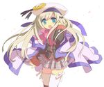  amano blonde_hair blue_eyes bow cape fang hat little_busters! long_hair noumi_kudryavka pink_bow plaid plaid_skirt school_uniform skirt solo thighhighs 