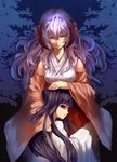  bad_id bad_pixiv_id blue_hair breasts detached_sleeves furude_rika hakama hand_on_another's_head hanyuu higurashi_no_naku_koro_ni horns japanese_clothes jiro_(ninetysix) large_breasts long_hair miko multiple_girls purple_hair red_hakama 