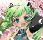  armpits cherry_blossoms detached_sleeves flower green_eyes green_hair hatsune_miku hekicha long_hair necktie open_mouth solo twintails vocaloid 