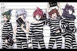  black_hair blue_eyes brown_hair cuffs green_hair handcuffs inazuma_eleven inazuma_eleven_(series) kiyama_hiroto lineup midorikawa_ryuuji mugshot multiple_boys nagumo_haruya navel open_mouth pale_skin red_eyes red_hair saginuma_osamu silver_hair suzuno_fuusuke tongue yellow_eyes 