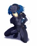  blue_eyes blue_hair bodysuit cosplay ghost_in_the_shell hat highres junkei kawashiro_nitori kusanagi_motoko kusanagi_motoko_(cosplay) parody short_hair solo touhou twintails two_side_up 