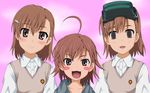  :3 ahoge bad_id bad_pixiv_id blush_stickers brown_eyes brown_hair empty_eyes head_mounted_display highres last_order misaka_imouto misaka_mikoto multiple_girls school_uniform short_hair siblings sisters sweater_vest to_aru_majutsu_no_index wallpaper yoshino-9 