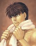  brown_hair character_request hajime_no_ippo highres male_focus muscle solo sweat towel 