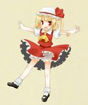  blonde_hair bloomers child cosplay cravat fang flandre_scarlet flandre_scarlet_(cosplay) hat izumi_minami mary_janes outstretched_arms red_eyes rumia shoes skirt smile solo spread_arms touhou underwear 