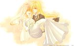  artist_name blonde_hair blush bride carrying closed_eyes cosmic_(crownclowncosmic) dress fate_testarossa good_end happy long_hair low-tied_long_hair lyrical_nanoha mahou_shoujo_lyrical_nanoha_strikers multiple_girls red_hair side_ponytail takamachi_nanoha wallpaper watermark web_address wedding wedding_dress wife_and_wife yuri 