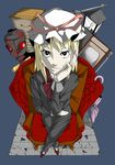  bad_id bad_pixiv_id blonde_hair formal from_above hat highres long_hair marushi pant_suit solo suit touhou yakumo_yukari 