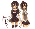  akanagi_youto black_hair black_legwear hat holding_hands houjuu_nue multiple_girls necktie red_eyes shameimaru_aya short_hair straight_hair thighhighs tokin_hat touhou wings 