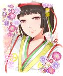  1girl brown_hair female hair_ornament hairband japanese_clothes kimono komekei okuni pink_eyes sengoku_musou short_hair solo white_background 