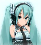  :/ aqua_eyes aqua_hair arms_behind_back bare_shoulders dress hatsune_miku kaisen_chuui long_hair maid_headdress necktie solo twintails vocaloid 