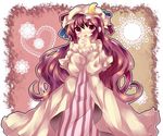  bad_id bad_pixiv_id blush crescent doily hands_clasped hat heart long_hair no_nose open_mouth own_hands_together patchouli_knowledge purple_eyes purple_hair robe solo touhou uranaishi_(miraura) 