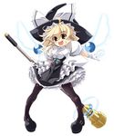  blonde_hair braid curiosities_of_lotus_asia duplicate fang hat kirisame_marisa lyrical_nanoha magical_girl mahou_shoujo_lyrical_nanoha pantyhose solo touhou touya_(the-moon) witch witch_hat yellow_eyes 