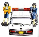  aiguillette baton black_hair blazer buttons car collared_shirt crossed_arms crossed_legs fujishima_kousuke gloves ground_vehicle hand_on_hip high_heels honda honda_today jacket kobayakawa_miyuki light_smile long_sleeves looking_at_another looking_at_viewer motor_vehicle multiple_girls necktie official_art open_clothes open_jacket pencil_skirt police police_car police_uniform policewoman scan shirt shoes short_hair sidelocks skirt smile standing tsujimoto_natsumi uniform unzipped white_gloves you're_under_arrest 