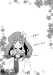  chibi detached_sleeves greyscale hair_ornament highres kochiya_sanae kogawa monochrome multiple_girls touhou translated yasaka_kanako 