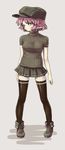  absurdres alternate_costume animal_ears ankle_boots black_legwear boots cabbie_hat casual contemporary full_body grey_background hat highres mystia_lorelei pink_hair shiba_itsuki simple_background solo standing thighhighs touhou zettai_ryouiki 