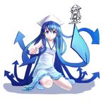 blue_eyes blue_hair dress hat ikamusume long_hair shinryaku!_ikamusume solo takayu tentacle_hair 