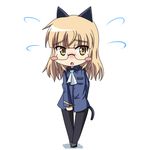  animal_ears ascot bad_id bad_pixiv_id blonde_hair blush_stickers cat_ears cat_tail chibi flying_sweatdrops glasses military military_uniform norayinu open_mouth pantyhose perrine_h_clostermann solo strike_witches tail uniform world_witches_series yellow_eyes 