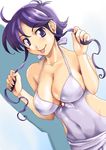  :p breasts cleavage covered_navel halterneck highres large_breasts naoyuki purple_eyes purple_hair sidelocks solo super_robot_wars super_robot_wars_the_lord_of_elemental tongue tongue_out xenia_grania_bilseia 