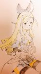  1girl ahoge blonde_hair bow bravely_default_(series) breasts cleavage commentary_request dress edea_lee gloves hair_bow long_hair nanpou_(nanpou0021) skirt smile solo thighhighs 