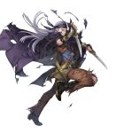  1boy boots cape dagger fingerless_gloves fire_emblem fire_emblem:_rekka_no_ken fire_emblem_heroes full_body gloves headband highres injury legault long_hair male_focus nintendo official_art p-nekor scar solo teeth torn_clothes transparent_background weapon 