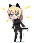  animal_ears bad_id bad_pixiv_id black_legwear blonde_hair blush_stickers chibi fang green_eyes heinrike_prinzessin_zu_sayn-wittgenstein long_hair military military_uniform noble_witches norayinu open_mouth panties solo tail tears thighhighs underwear uniform world_witches_series 