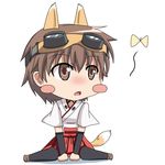 animal_ears bad_id bad_pixiv_id black_legwear blush_stickers brown_eyes brown_hair bug butterfly chibi fox_ears fox_tail goggles insect katou_keiko norayinu open_mouth sitting solo tail world_witches_series 