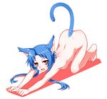  all_fours animal_ears ass barefoot blue_hair breasts cat_ears cat_tail full_body hands kneeling nude open_mouth original sideboob sidelocks small_breasts smile solo stretch tail top-down_bottom-up tsuki_tokage yellow_eyes 