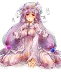  breasts crescent hat impossible_clothes long_hair medium_breasts patchouli_knowledge purple_eyes purple_hair saliva see-through sketch solo sweat tears touhou ukyo_rst very_long_hair 