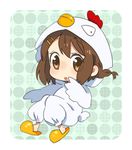  animal_costume bad_id bad_pixiv_id bird brown_eyes brown_hair chibi chicken chicken_costume hirasawa_yui k-on! short_hair solo sunameri_oishii 