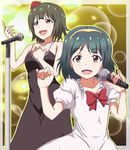  banboro_(technobot) bow collar dress dual_persona green_hair hairband idol idolmaster idolmaster_(classic) microphone microphone_stand mole mole_under_mouth open_mouth otonashi_kotori short_hair smile time_paradox younger 