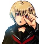  blonde_hair brues open_mouth original red_eyes school_uniform serafuku short_hair solo 