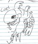  black_and_white claws coelacanth coelamon digimon fish lined_paper male marine monochrome sketch solo teeth unknown_artist 