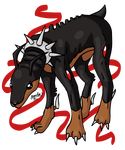  black black_eyes black_nose brown brown_body canine claws collar cute digimon doberman dobermon dog jupiter_sg male mammal markings red solo spiked_collar spikes tail 