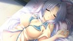  bed cleavage game_cg ikura_nagisa long_hair mashiro_summer pajamas sleeping white_hair yasaka_chihiru 