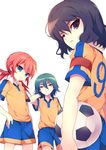  bad_id bad_pixiv_id ball blue_eyes brown_eyes brown_hair green_hair inazuma_eleven_(series) inazuma_eleven_go kariya_masaki kirino_ranmaru lightning_bolt long_hair multiple_boys mzyk pink_hair raimon raimon_soccer_uniform shindou_takuto short_hair soccer_ball soccer_uniform sportswear telstar twintails white_background yellow_eyes 