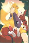  anal balls breasts butt canine claws digimon dragon edit female fox gloves guilmon kitora looking_back male nipples penetration penis pussy renamon side_boob straight tail tuft 