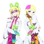  animal_ears bad_id bad_pixiv_id blonde_hair blue_eyes cougar doctor dual_persona glasses irabu_ichirou kuuchuu_buranko labcoat long_sleeves male_focus multicolored_hair multiple_boys necktie open_mouth sleeves_past_wrists smile stuffed_animal stuffed_toy time_paradox transparent transparent_background trapeze 