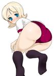  ass black_legwear blonde_hair blue_eyes blush buruma emily_armond from_behind gundam gundam_age looking_back miyamoto_issa panties panties_under_buruma short_hair socks solo underwear white_panties 