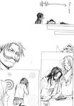  3boys black_hair book comic contemporary couch dual_persona facial_hair family freckles genderswap gol_d_roger greyscale long_hair mino_(udonge) monkey_d_luffy monochrome multiple_boys multiple_girls mustache one_piece portgas_d_ace portgas_d_anne portgas_d_rouge short_hair sleeping translated 