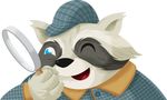  blue_eyes button canine detective hat magnifying_glass male mammal one_eye_closed plaid raccoon solo wink 