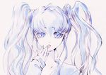  ballpoint_pen_(medium) blue_eyes blue_hair charmal color_ink_(medium) copyright_request long_hair solo traditional_media twintails 
