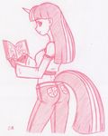  book butt clothed clothing equine female friendship_is_magic hair holding horn horse human humanized hybrid long_hair looking_at_viewer mammal my_little_pony oddly_sexy pony reading smile solo standing tail twilight_sparkle_(mlp) unicorn x-cross 