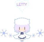  chibi hat letty_whiterock purple_hair scarf short_hair snowflakes solo takanashi_hiyori touhou white_scarf 