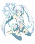  bad_id bad_pixiv_id blue_eyes blush detached_sleeves hatsune_miku hatsune_miku_(append) long_hair mishima_kurone navel open_mouth simple_background snowflakes solo thighhighs twintails vest vocaloid vocaloid_append 