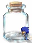  bad_id bad_pixiv_id blue_hair blue_scarf bottle chibi cork food glass ice_cream kaito male_focus nekohito_d scarf shadow solo vocaloid 