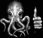  black_and_white black_eyes cthulhu cthulhu_mythos greyscale h.p._lovecraft hwango male monochrome nightmare_fuel solo tentacles thumbs_up 